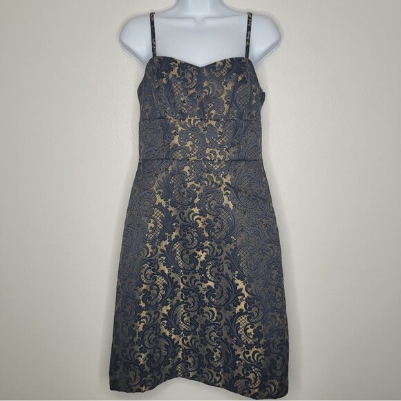 Ann Taylor Loft Jacquard Sheath gold black witchy whimsigoth mini dress size 4 - Picture 1 of 6